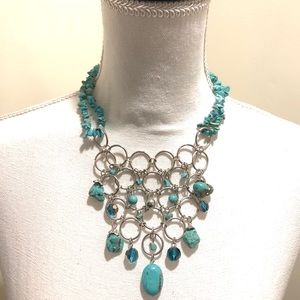 Aqua teal stone silver ring necklace